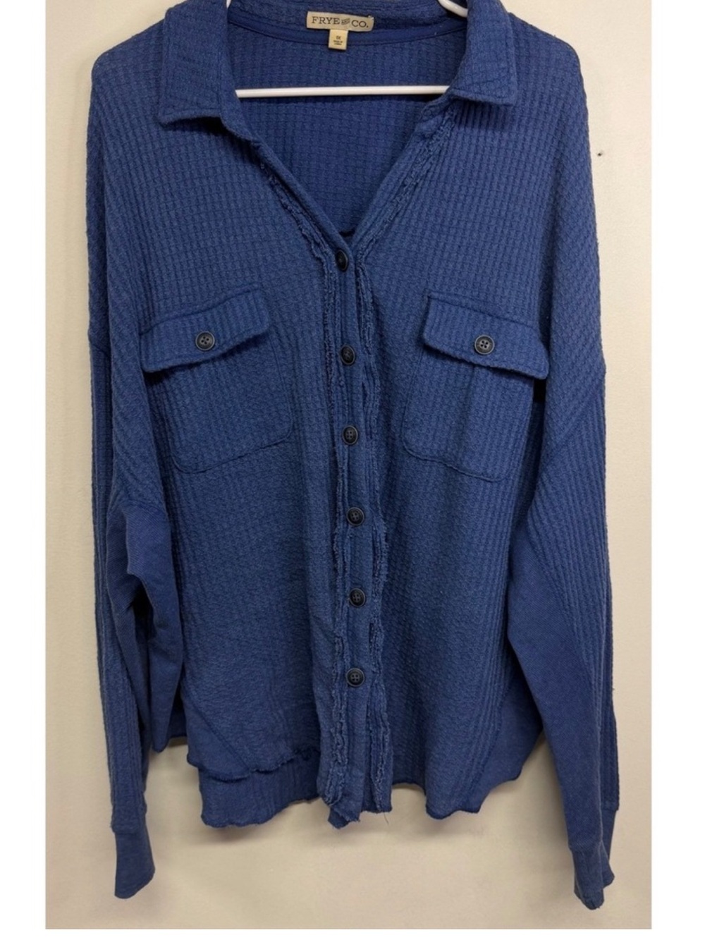 💥FRYE AND CO. Navy Blue Waffle Knit Button-Down SHACKET 🔥